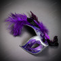 Venetian Side Feather Glitter Costume Prom Mask - Silver Purple