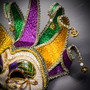 Mardi Gras Luxury Jester Crackle Joker Venetian Masquerade Mask - Purple Yellow Green