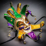 Mardi Gras Luxury Jester White Joker Venetian Masquerade Mask - Purple Yellow Green