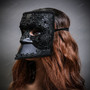 Bauta Full Face White Venetian Party Mask Masquerade - Black (side view)