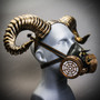 Gold Devil Ram Horn Headband w/ Gold Party Gas Mask Hallween Party Costume