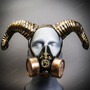 Gold Devil Ram Horn Headband w/ Gold Party Gas Mask Hallween Party Costume