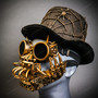 Gold Halloween Spider Web Top Hat w/ Gold Robot Mask & Spike Goggles Costume