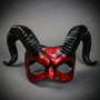Demon Devil with Back Twisted Horns Masquerade Eye Mask - Bloody Red