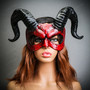 Demon Devil with Back Twisted Horns Masquerade Eye Mask - Bloody Red (with model)