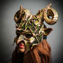 Krampus Ram Demon Horns Devil Woodland Medusa Snake Halloween Masquerade Mask - Gold Green (side view)