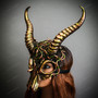 Antelope Devil Animal Impala Horns with Woodland Medusa Snake Halloween Masquerade Mask - Gold Green