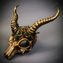 Antelope Devil Animal Impala Horns with Woodland Medusa Snake Halloween Masquerade Mask - Gold Green