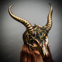 Antelope Devil Animal Impala Horns with Woodland Medusa Snake Halloween Masquerade Mask - Gold Green