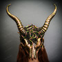 Antelope Devil Animal Impala Horns with Woodland Medusa Snake Halloween Masquerade Mask - Gold Green (with model)