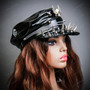 Military Police Spikes Skull Wing Punk Cap Hat - Black