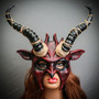 Fire Flame Demon with Impala Horns Masquerade Halloween Mask - Bloody Red (with model)