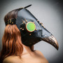 Steampunk Plague Doctor with Spike Goggle Curved Bird Beak Mask - Black Gold (side view)