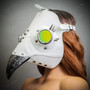 Steampunk Plague Doctor with Spike Goggle Curved Bird Beak Mask - White Silver (left view)