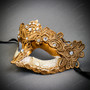 Venetian Masquerade White Crackle Lace Women Eye Mask - Gold