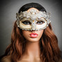 Venetian Masquerade White Crackle Lace Women Eye Mask - Silver (front)