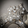 Venetian Masquerade White Crackle Lace Women Eye Mask - Silver (detail)