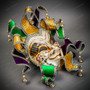 Mardi Gras Luxury Jester Crackle Joker Venetian Masquerade Mask - Gold Purple Green