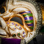 Mardi Gras Luxury Jester Crackle Joker Venetian Masquerade Mask - Gold Purple Green (eyes)