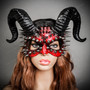 Demon Spike Devil with Back Twisted Horns Masquerade Eye Mask - Bloody Red (with model)