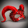 Demon Steampunk Spikes Devil with Back Twisted Horns Masquerade Eye Mask - Glossy Red