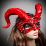 Demon Steampunk Spikes Devil with Back Twisted Horns Masquerade Eye Mask - Glossy Red (right)