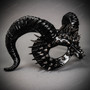 Demon Steampunk Spikes Devil with Back Twisted Horns Masquerade Eye Mask - Glossy Black