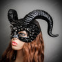 Demon Steampunk Spikes Devil with Back Twisted Horns Masquerade Eye Mask - Glossy Black (left)