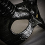 Demon Devil with Back Twisted Horns Masquerade Eye Mask - Textured Black (detail)