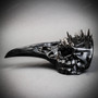 Raven Skull Steampunk Spikes Bird Nose Masquerade Mask - Black (side view)