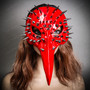 Raven Skull Steampunk Spikes Bird Nose Masquerade Mask - Red (with model)