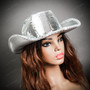 Shinny Disco Ball Mirrors Rave Party Top Cowboy Hat - Silver (right)