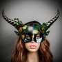 Krampus Horn Woodland Forest Animal Devil Women Mask - Green (with Mode)