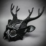 Antler Deer Textured Horn with Laces Devil Halloween Masquerade Mask - Black