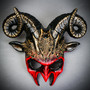 Krampus Ram Demon with Gold Laces Horns Devil Halloween Mask - Bloody Red