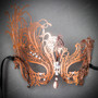 Beautiful Swan Metal Laser Cut Silver Stones Masquerade Mask - Rose Gold