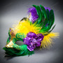 Venetian Half Moon Masquerade Side Feather Mask - Gold Green (feather)