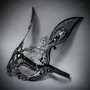 Bunny Rabbit Metal Laser Cut Silver Rhinestones Masquerade Mask - Black
