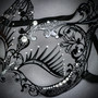 Bunny Rabbit Metal Laser Cut Silver Rhinestones Masquerade Mask - Black (eye lashes)