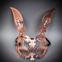 Bunny Rabbit Metal Laser Cut Silver Rhinestones Masquerade Mask - Rose Gold