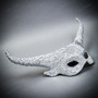 Krampus Horn Full Rhinestones Elegant Devil Women Mask - Silver