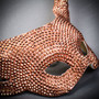 Krampus Horn Full Rhinestones Elegant Devil Women Mask - Rose Gold (detail)