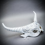 Krampus Horn Glitter Rhinestone Elegant Devil Women Mask - Silver