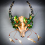 Antelope Devil Woodland Forest Black Ox Horns Animal Skull Ghost Skull Masquerade Mask - Stone Texture
