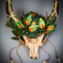Antelope Devil Woodland Forest Gold Ox Horns Animal Skull Ghost Skull Masquerade Mask - Stone Texture (front skull)