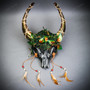 Antelope Devil Woodland Forest Gold Ox Horns Animal Skull Ghost Skull Masquerade Mask - Dark Silver