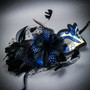 Venetian Black Side Feather Blue Glitter Women Eyes Mask (feather)