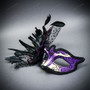 Venetian Black Side Feather Purple Glitter Women Eyes Mask (left)