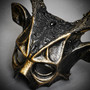 Antler Deer Textured Horn with Brushed Gold Laces Devil Halloween Masquerade Mask - Black (detail)