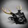Antler Deer Gold Horns with Laces Devil Halloween Masquerade Mask - Black